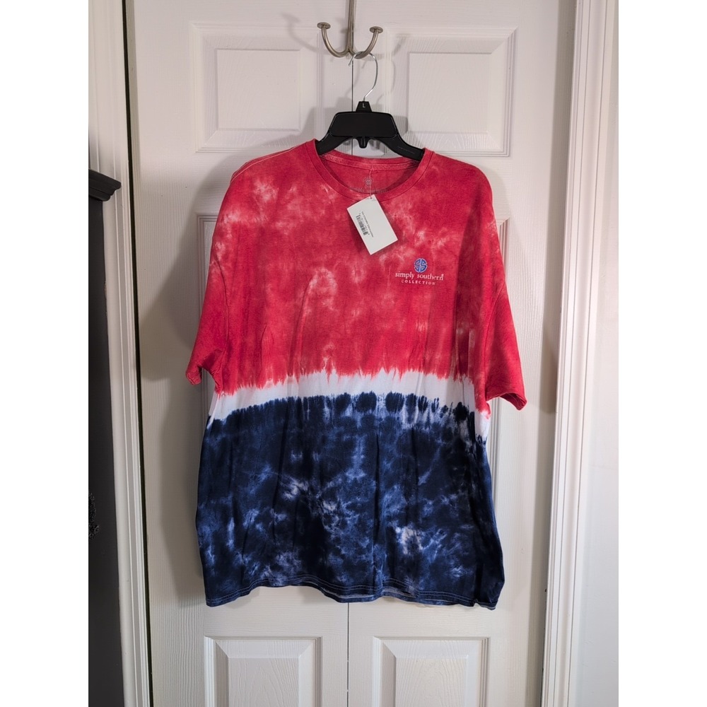 Simply‎ Southern New Women's Plus  Top XXL Tie Dye Cotton Patriotic Tee New